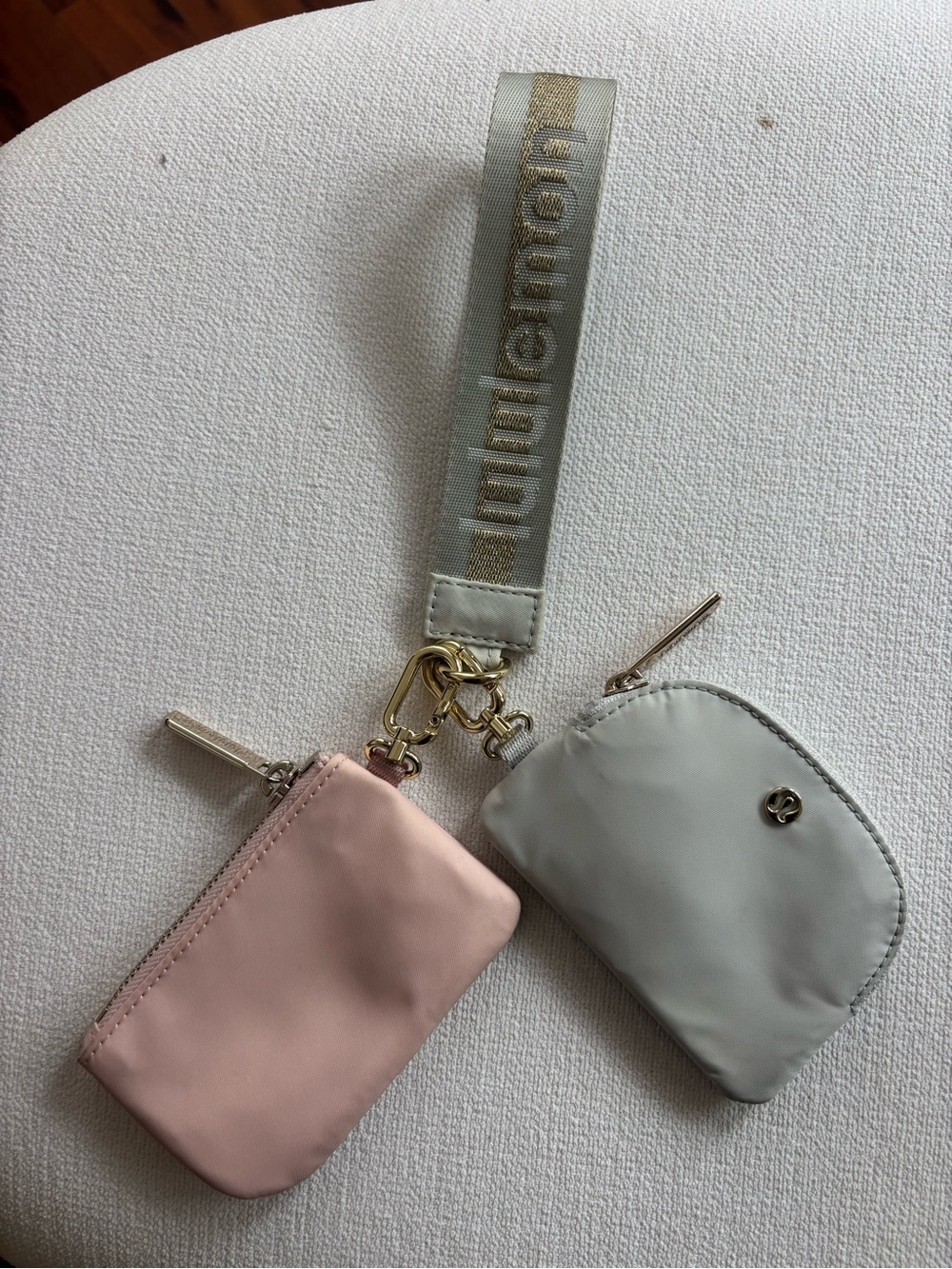 lululemon Pink & Light Gray Double Pouch Wristlet with Branded Strap